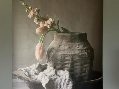 Tuinposter – Wanddoek Leemmand roze Tulp